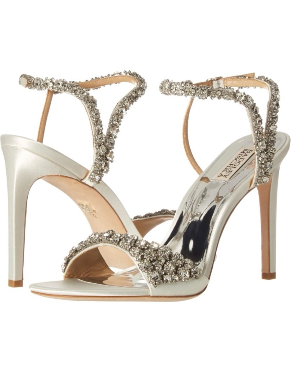 Badgley Mischka Silver Crystal-Strap Stiletto Sandals